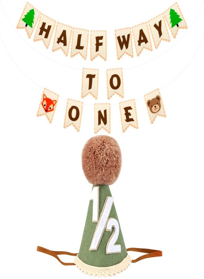 CUBACO 1/2 Birthday boy Girl Banner, half birthday decorations party hats 6 months Banner Decorations Outfit Half Way to One baby boy for Animal Kingdom Themed Baby Shower Party Supplie - Image 1